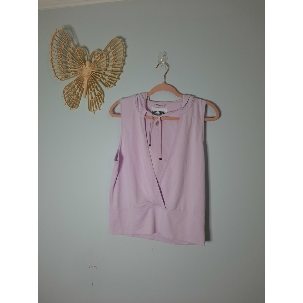 Victoria Sport Sleeveless Hoodie Lavender Purple V-Neck Wrap Front XS